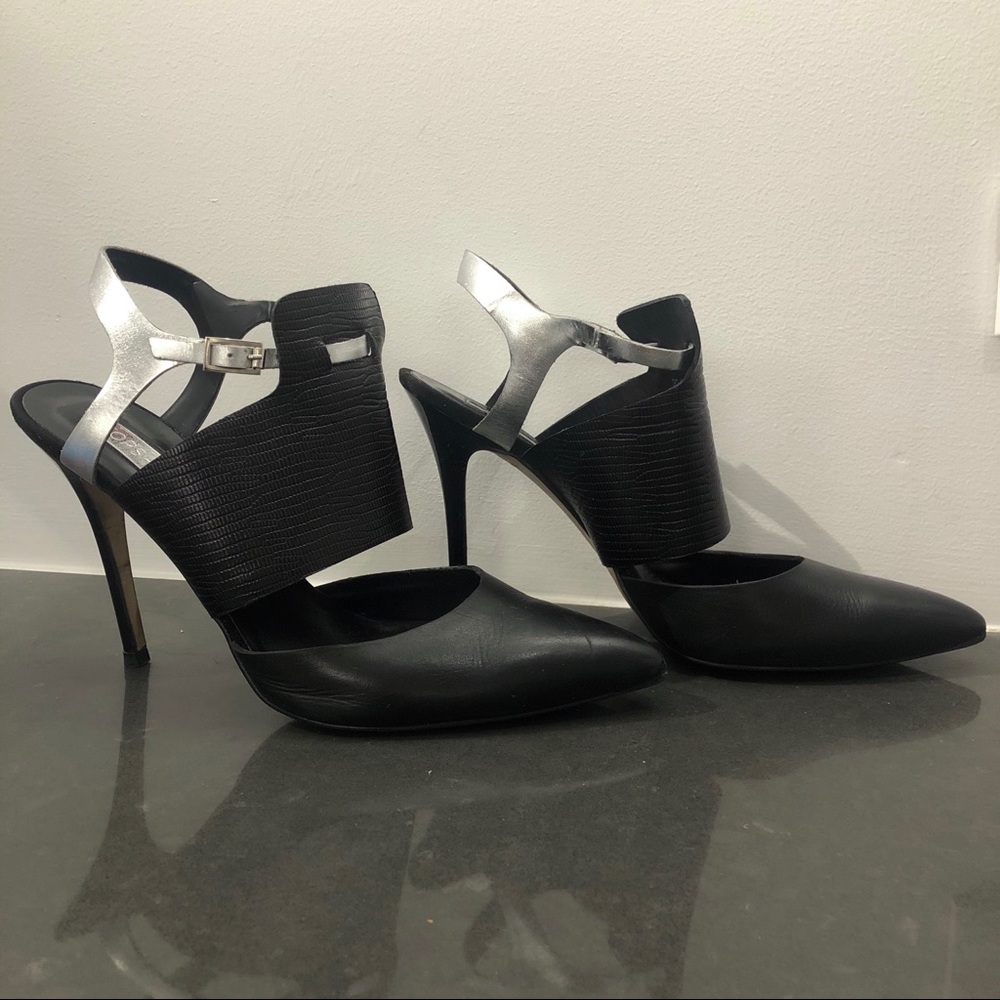 TOPSHOP black and silver leather heels